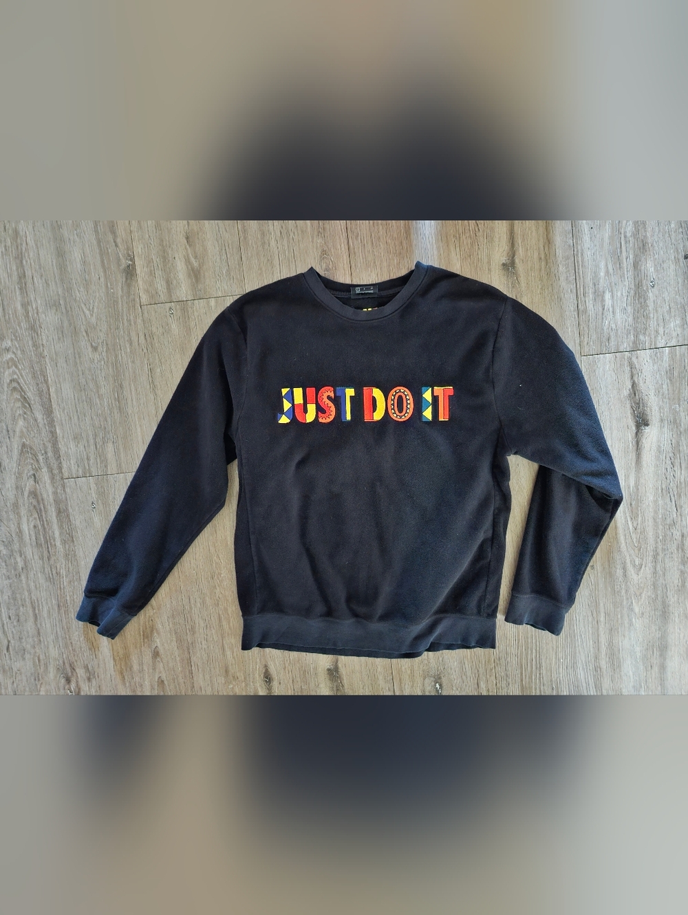 Nike Black Crewneck Sweatshirt with Multicolor 'JUST DO IT' Graphic